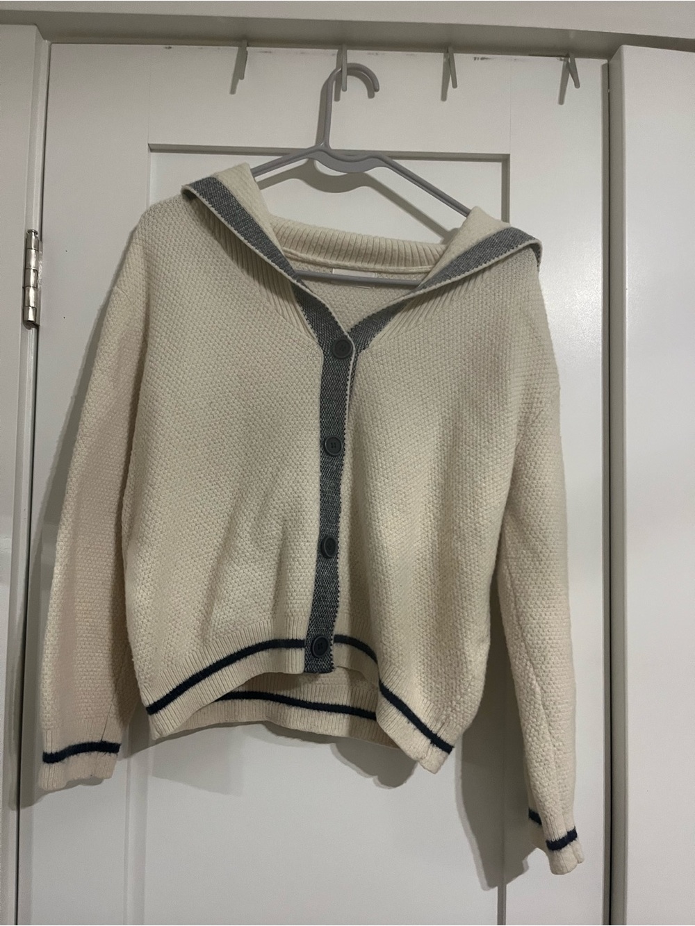 Cream Knit Sailor-Collar Button Cardigan - Unbranded